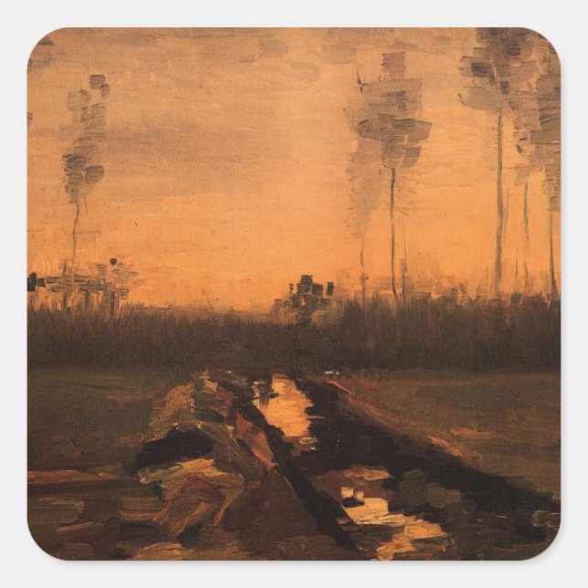 Landscape at Dusk by Vincent van Gogh Square Sticker (Front)