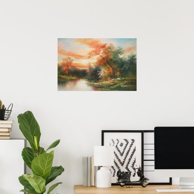 Landscape at sunset painting poster (Home Office)