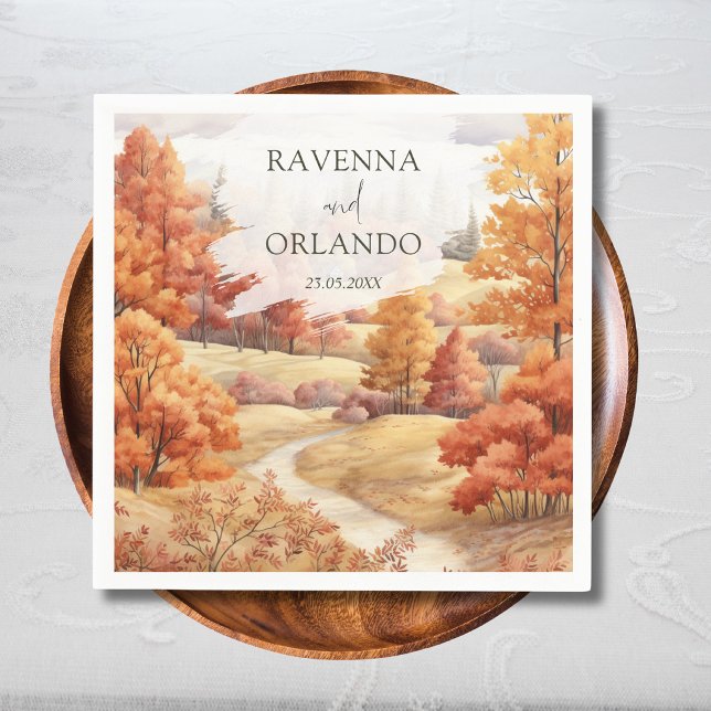 Landscape Autumn Forest Path Leaves Fall Wedding Napkins (Creator Uploaded)