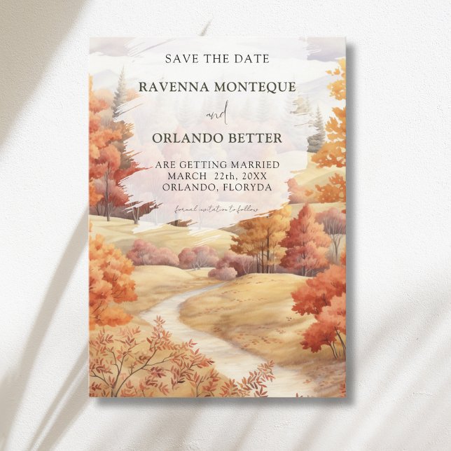 Landscape Autumn Forest Path Leaves Fall Wedding Save The Date (Creator Uploaded)