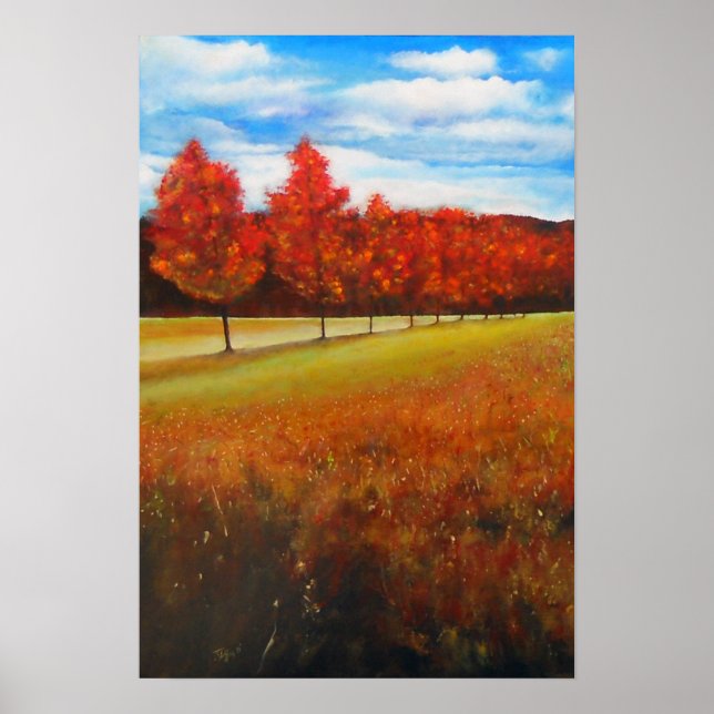 Landscape Autumn Trees Acrylic Painting Poster (Front)