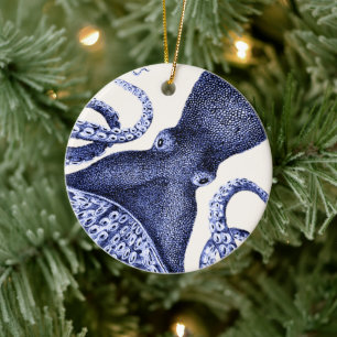 Landscape Blue Octopus Ceramic Ornament