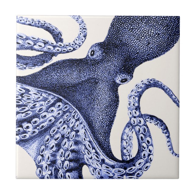 Landscape Blue Octopus Ceramic Tile (Front)