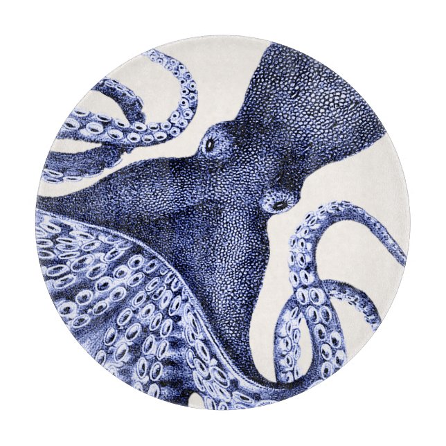 Landscape Blue Octopus Cutting Board (Front)
