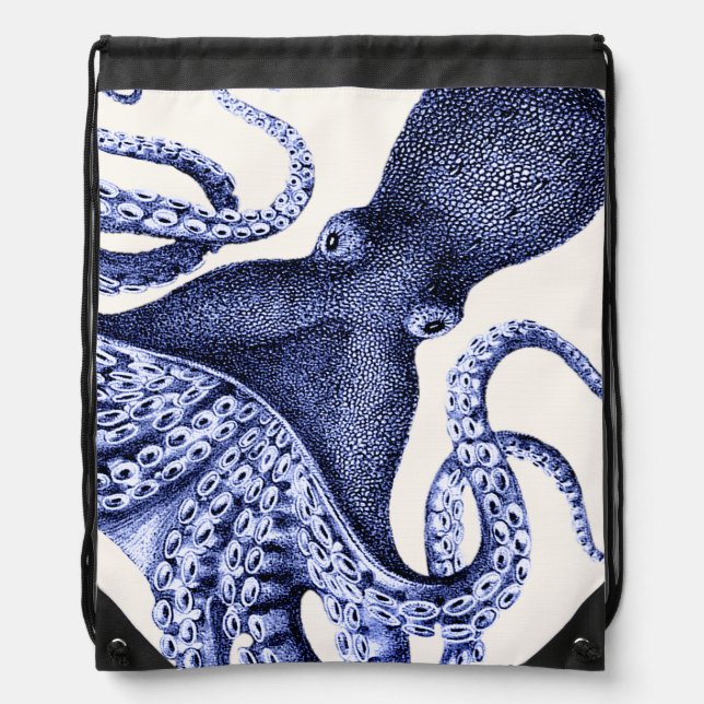 Landscape Blue Octopus Drawstring Bag (Front)