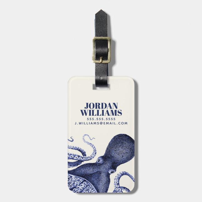Landscape Blue Octopus Luggage Tag (Front Vertical)