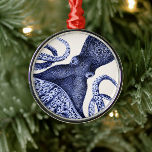 Landscape Blue Octopus Metal Ornament
