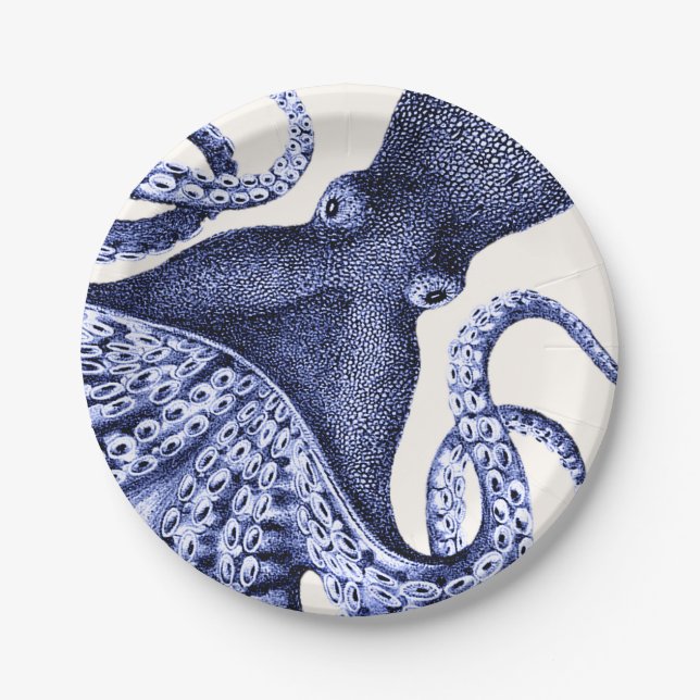 Landscape Blue Octopus Paper Plates (Front)