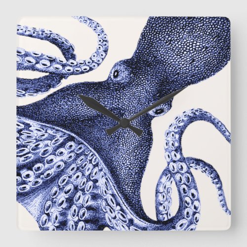 Landscape Blue Octopus Square Wall Clock