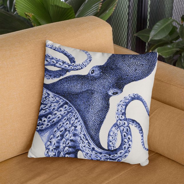 Landscape Blue Octopus Throw Pillow (Creator Uploaded)