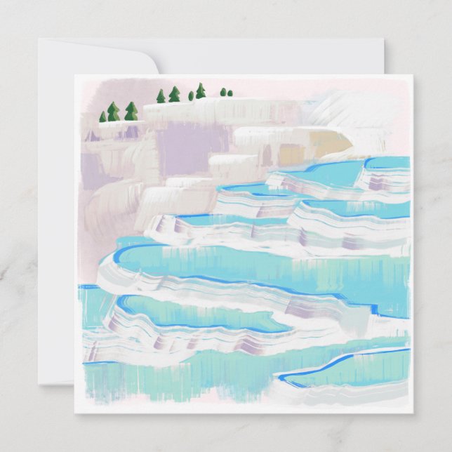 Landscape blue Pamukkale painterly Holiday Card (Front)