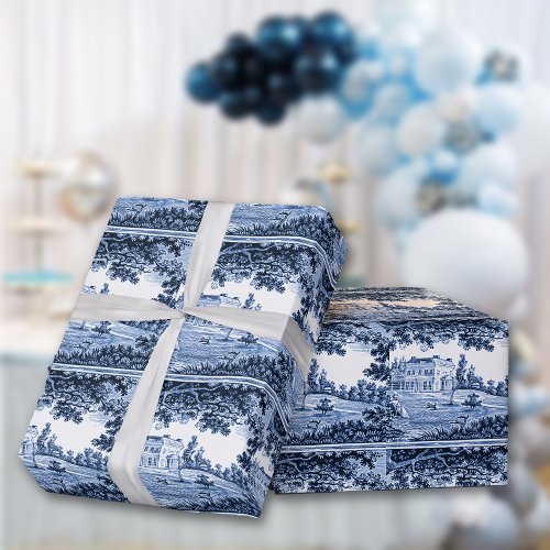 Landscape Blue Victorian Home Wrapping Paper