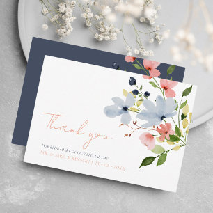 Landscape Boho Blue and Pink Wedding Thank You Card