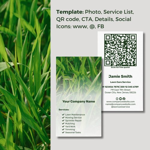 Landscape Branding QR Code Photo Lawn Care Business Card