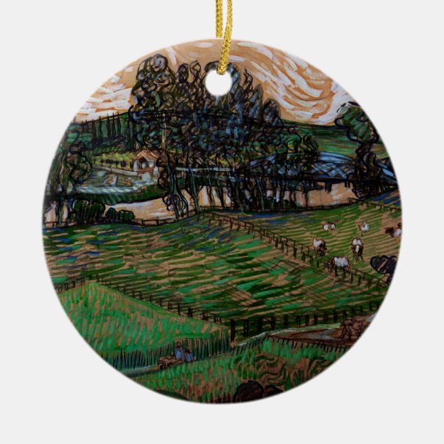 Landscape, Bridge Across Oise by Vincent van Gogh Ceramic Ornament (Front)
