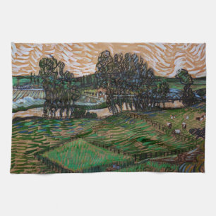 Landscape, Bridge Across Oise by Vincent van Gogh Kitchen Towel