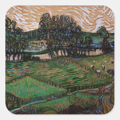 Landscape Bridge Across Oise by Vincent van Gogh Square Sticker