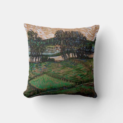 Landscape Bridge Across Oise by Vincent van Gogh Throw Pillow