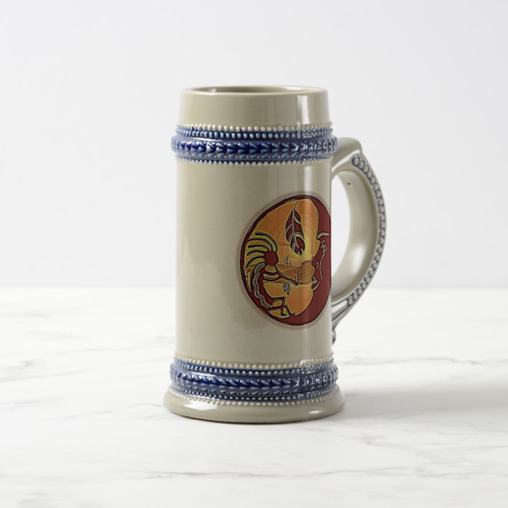 Discover Landscape Button - Kokopelli Moon Feather 1 Beer Stein