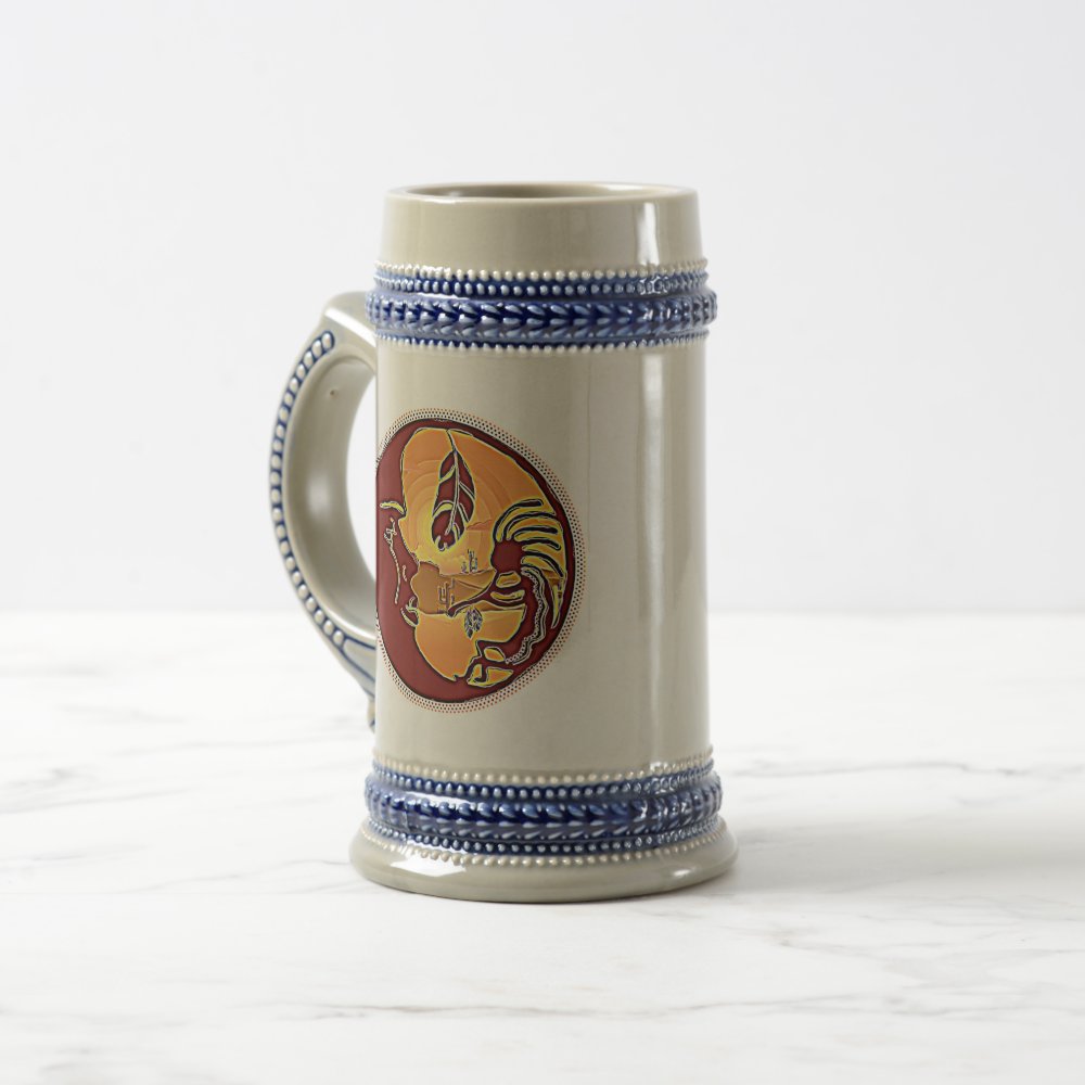 Discover Landscape Button - Kokopelli Moon Feather 1 Beer Stein