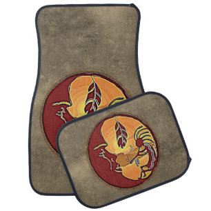 Landscape Button - Kokopelli Moon Feather 1 Car Floor Mat