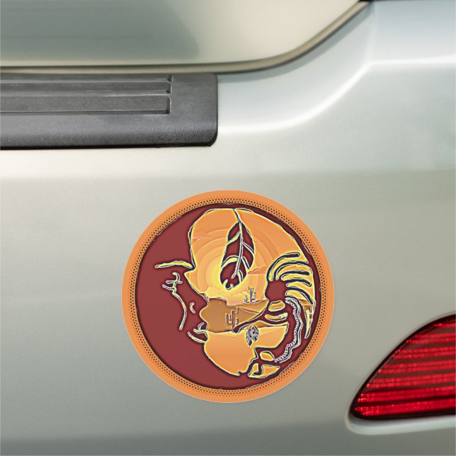 Landscape Button - Kokopelli Moon Feather 1 Car Magnet (In Situ)