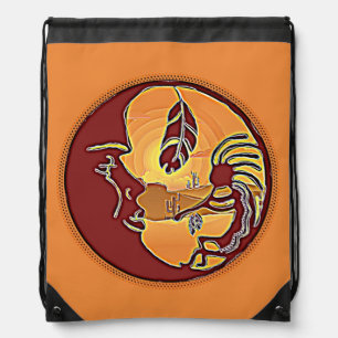 Landscape Button - Kokopelli Moon Feather 1 Drawstring Bag