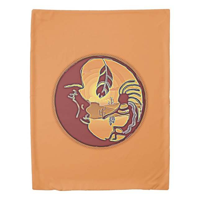 Landscape Button - Kokopelli Moon Feather 1 Duvet Cover (Front)