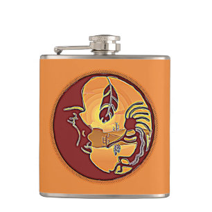 Landscape Button - Kokopelli Moon Feather 1 Flask