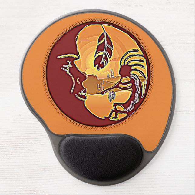 Landscape Button - Kokopelli Moon Feather 1 Gel Mouse Pad (Front)