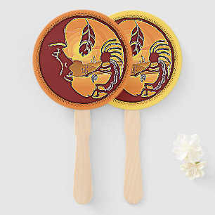 Landscape Button - Kokopelli Moon Feather 1 Hand Fan