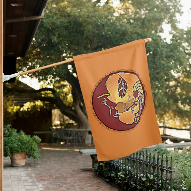 Landscape Button - Kokopelli Moon Feather 1 House Flag (In SItu)