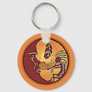 Landscape Button - Kokopelli Moon Feather 1 Keychain