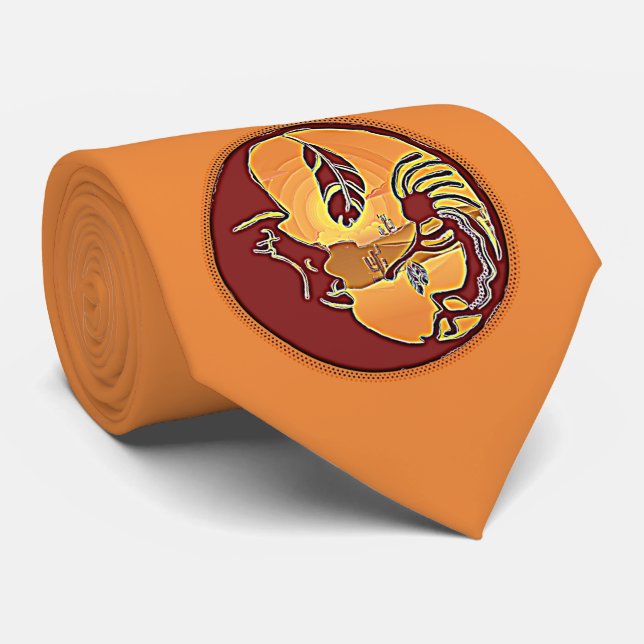 Landscape Button - Kokopelli Moon Feather 1 Neck Tie (Rolled)