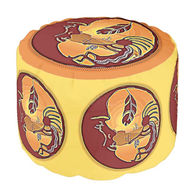 Landscape Button - Kokopelli Moon Feather 1 Pouf (Angled Front)
