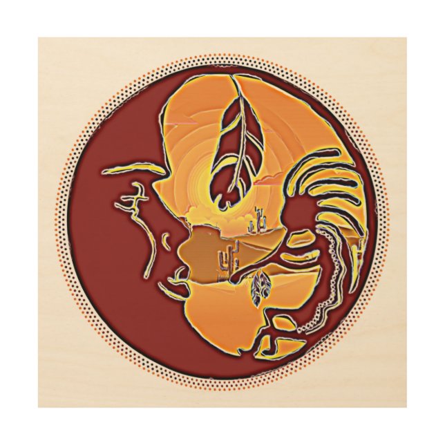 Landscape Button - Kokopelli Moon Feather 1 Wood Wall Art (Front)