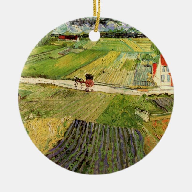 Landscape, Carriage and Train by Vincent van Gogh Ceramic Ornament (Front)