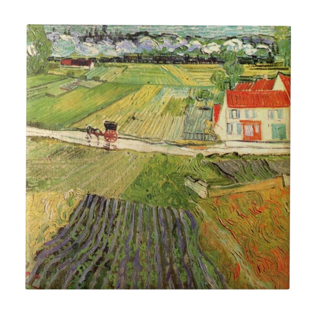 Landscape, Carriage and Train by Vincent van Gogh Ceramic Tile (Front)