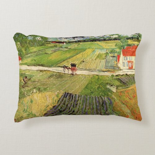 Landscape Carriage and Train by Vincent van Gogh Decorative Pillow
