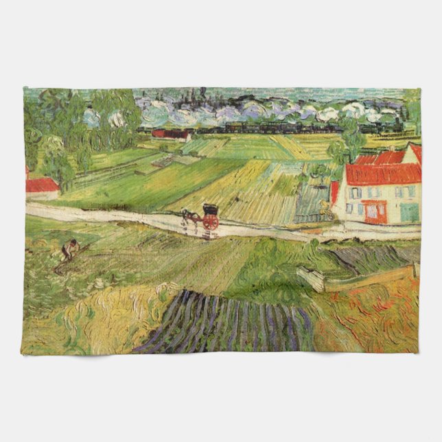 Landscape, Carriage and Train by Vincent van Gogh Kitchen Towel (Horizontal)