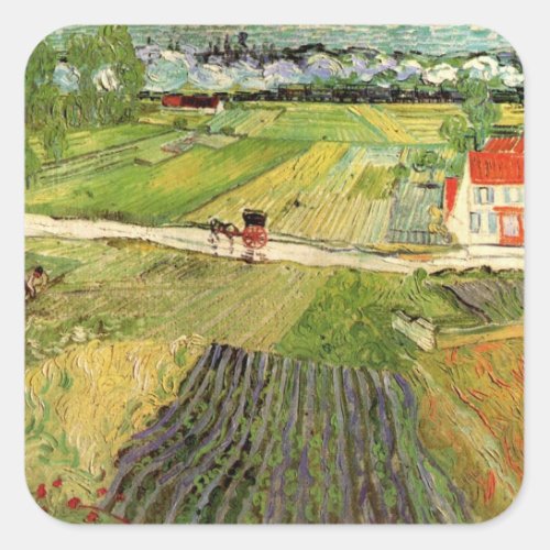 Landscape Carriage and Train by Vincent van Gogh Square Sticker