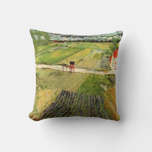 Landscape Carriage and Train by Vincent van Gogh Throw Pillow