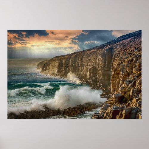 Landscape Cliff Sea Waves Poster