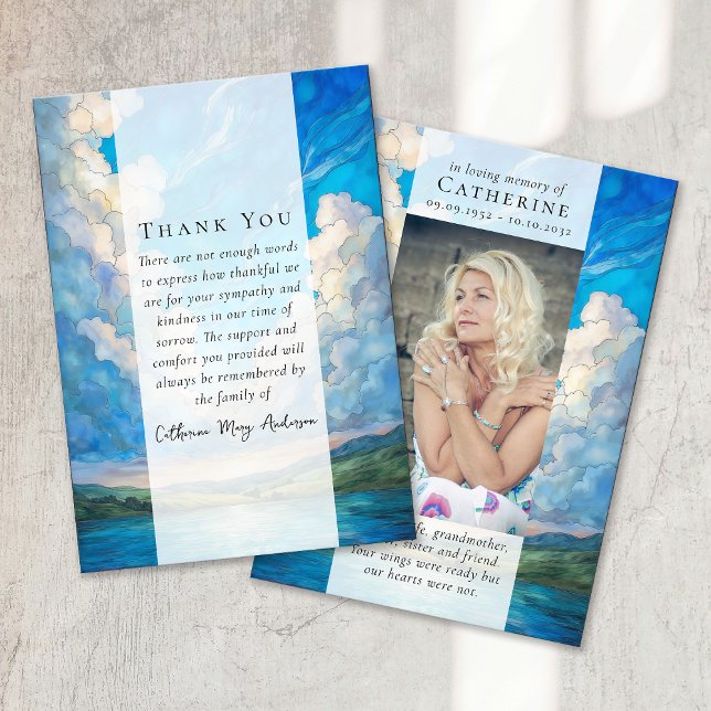 Landscape Clouds Photo Sympathy Funeral Memorial Thank You Card (Creator Uploaded)