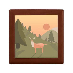 Landscape Deer Mountain Nature Wild Park Sunset Po Gift Box