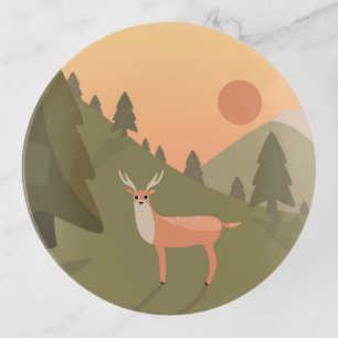 Landscape Deer Mountain Nature Wild Park Sunset Po Trinket Tray