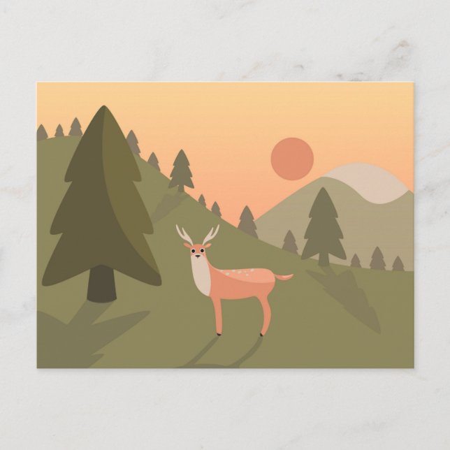 Landscape Deer Mountain Nature Wild Park Sunset Postcard (Front)