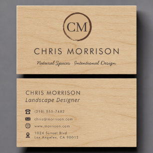 Landscape Design Wood Monogram Professional Business Card
