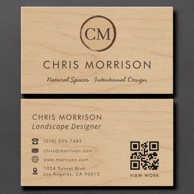 Landscape Design Wood QR Code Professional Business Card (Creator Uploaded)