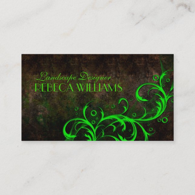 Landscape Designer Green And Brown Business Card (Front)